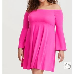TORRID bell sleeve off shoulder dress BARBIE PINK